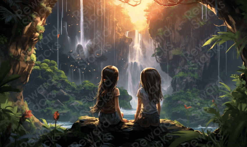 Small girls in forest