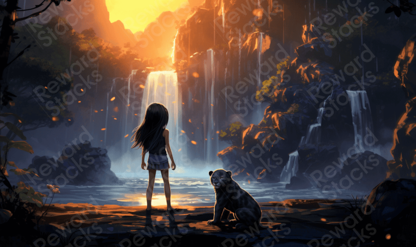 Girl with friend in forest jungle