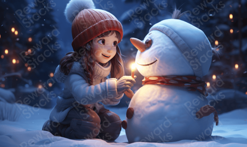 Girl with a snowman render