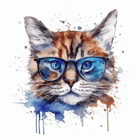 Watercolor cat wearing galaxy glasses