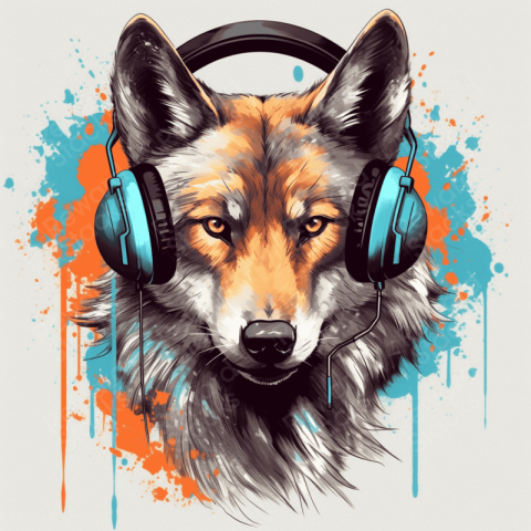 T-shirt design wolf with headphones