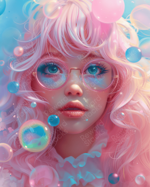 Beautiful pink girl in bubbles