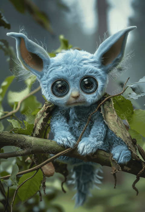 Cute blue furry baby creature