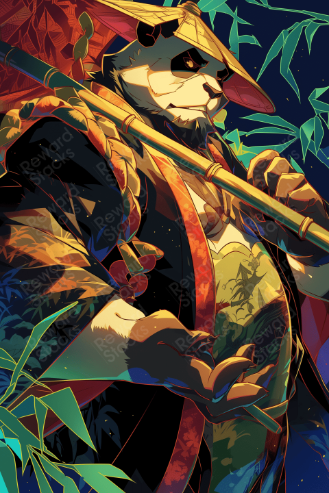 Ultra cartoon of a samurai panda