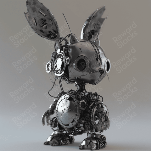 3d render of a bunny robot with metal gears