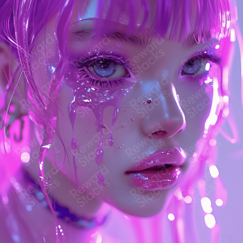 Pink girl with liquid makeup