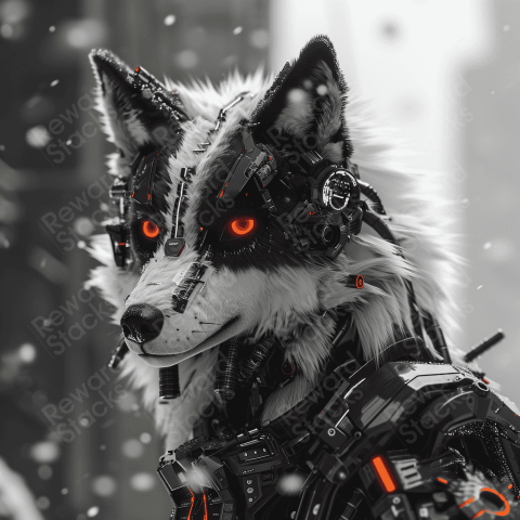 Cyber wolf with red eyes