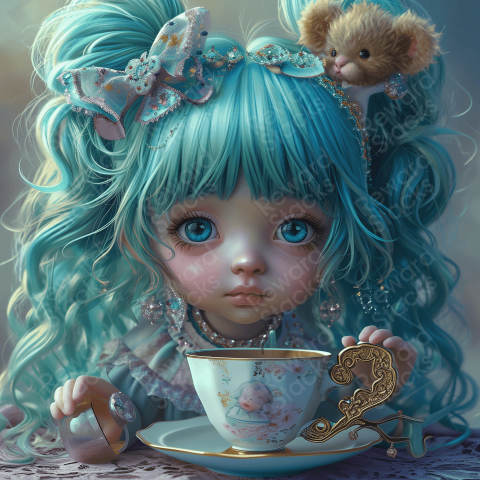 Cute doll with blue hair