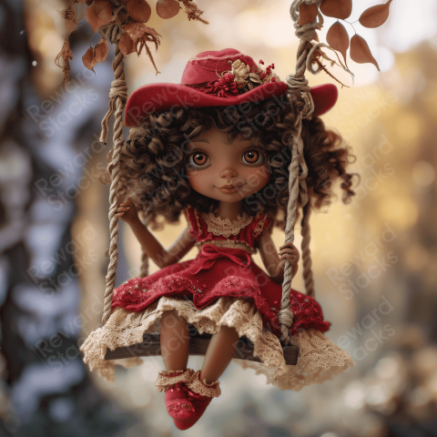 Doll in red on a swing