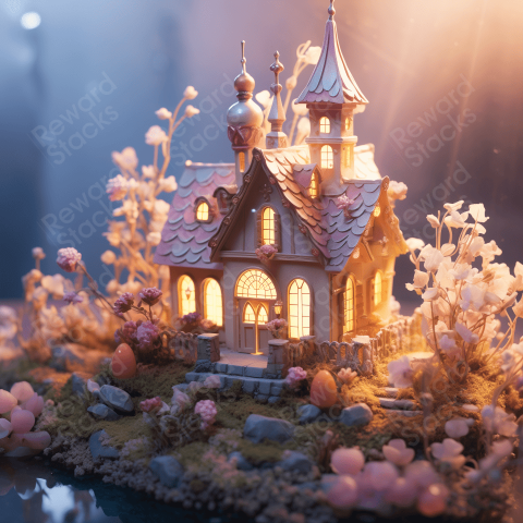 3D castle with flowers and light