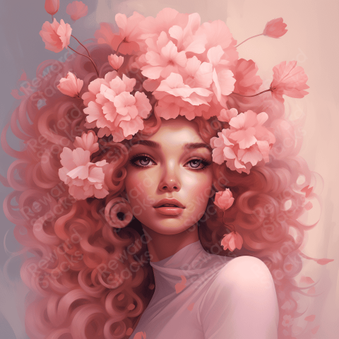 Girl with pink flowers in her hair
