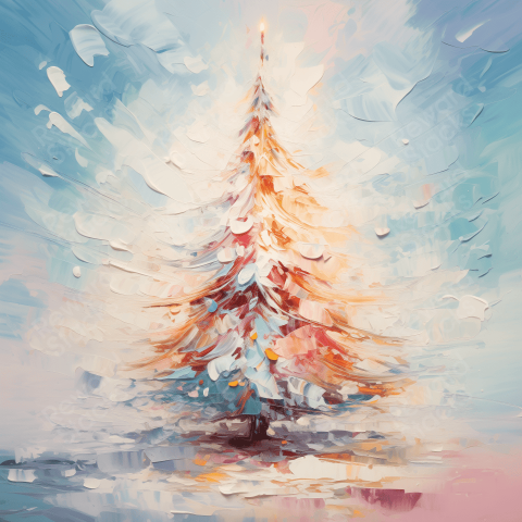 Abstract oil painting of Christmas tree