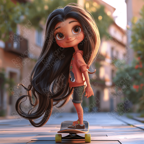 Girl on a skateboard cartoon style