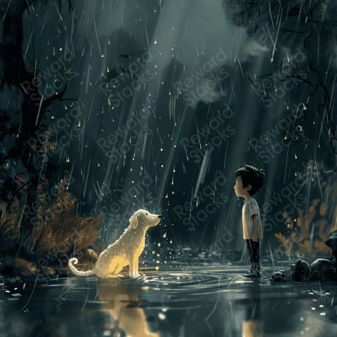 B and his dog in the rain
