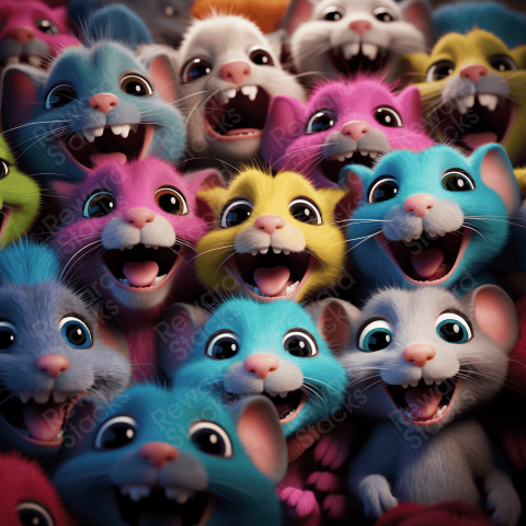 Bunch of the colourful happy mouse faces