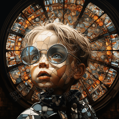 Stained glass kid in a church