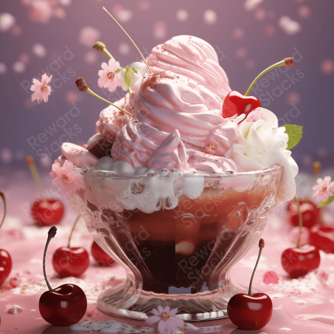 Ice cream delicious glistening cherries
