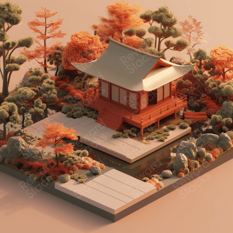 Isometric Japanese garden
