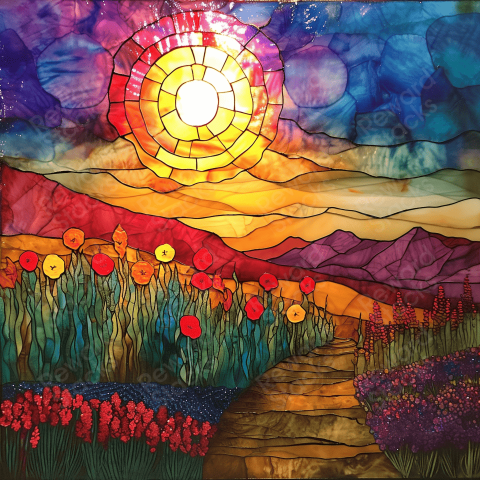 Alcohol ink stained glass sunset