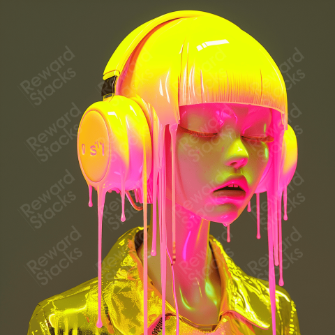 Neon yellow doll in headphones