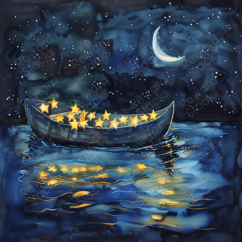Small boat with glowing stars