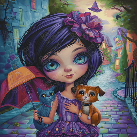 Girl with her pets
