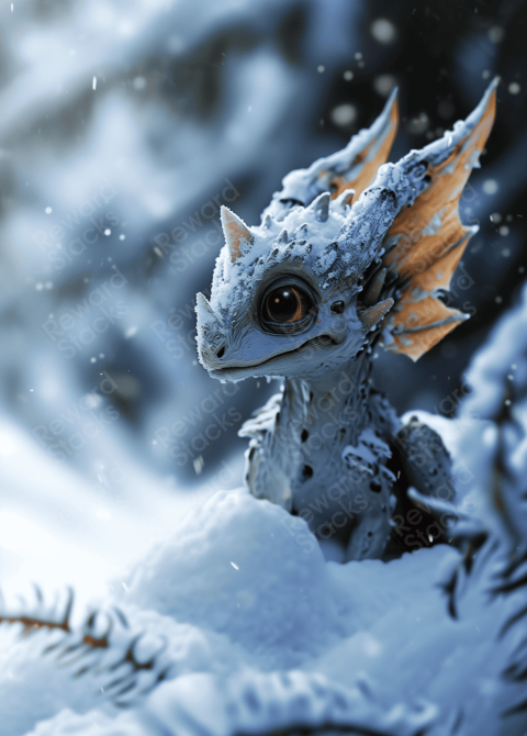 Cute elven dragon on the snow